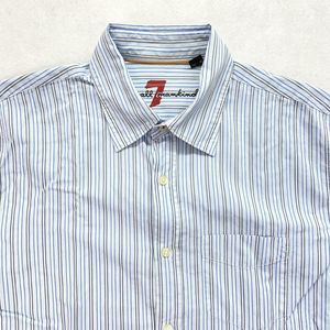 7 For All Mankind Mens Button Up Shirt Size M Blue Long Sleeve Striped Cotton